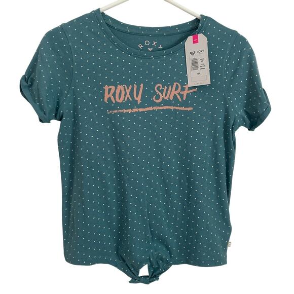 Roxy Girls' Knot Front Tee Blue Polka Dot Size Large (12) NWT - Picture 1 of 5